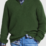 Men's Quarter Zip Knit Sweater with Stand Collar and Ribbed Texture