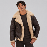 Leather Aviator Jacket with Faux Fur and Zip Front