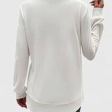 Women's Long Sleeve Top with Round Neck and Layered Curved Hem for Everyday Wear