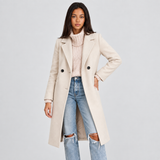 Tailored Double-Breasted Long Coat with Side Pockets