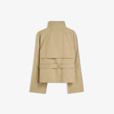 Cropped Jacket with Stand Collar and Double Breasted Button Front