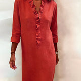 V-Neck Shift Dress with Ruffle Front