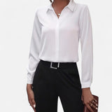 Collared Long-Sleeve Blouse with V-Neck