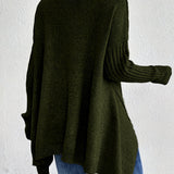 Long Sleeve Turtleneck Sweater with Asymmetric Hem