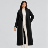 Long Wool Coat with Open Front and Lapel Collar