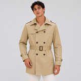 Belted Trench Coat with Double-Breasted Button Front