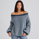 Oversized Off-Shoulder Striped Sweater with Long Sleeves