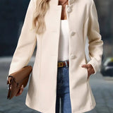 Tailored Button-Front Coat with Stand Collar