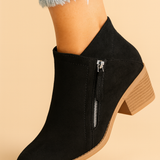 Ankle Boots with Side Zipper and Low Block Heel