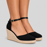 Espadrille Wedge Sandals with Ankle Strap and Closed Toe