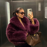 Oversized Faux Fur Jacket with Lapel Collar