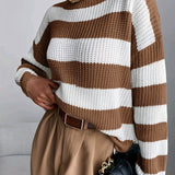 Oversized Chunky Knit Striped Sweater with Round Neck