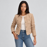 Cropped Button-Front Blazer with Patch Pocket
