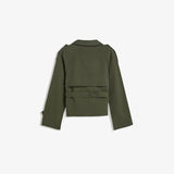 Cropped Jacket with Stand Collar and Double Breasted Button Front