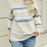 Fuzzy Knit Sweater with Fair Isle Pattern and Long Sleeves