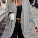 Open-Front Cardigan with Batwing Sleeves and Ribbed Knit