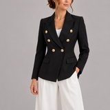 Double Breasted Blazer with Peak Lapel and Flap Pockets