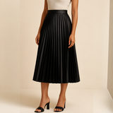 High-Waisted A-Line Pleated Midi Skirt