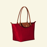 Nylon Tote Bag with Long Shoulder Straps and Snap Button