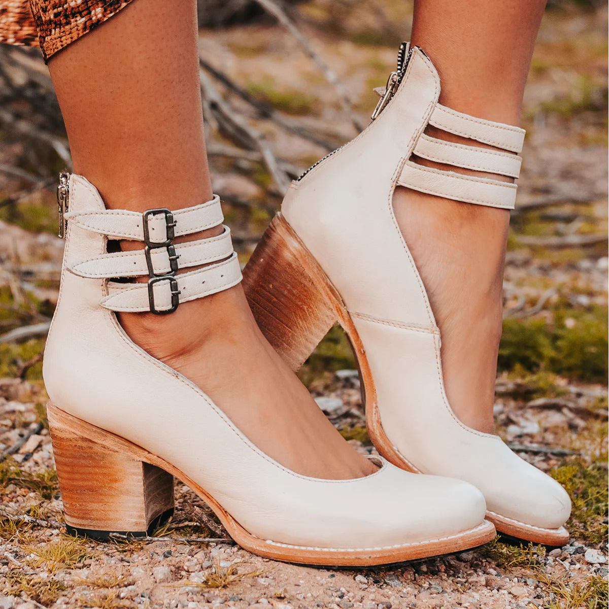 Colette | Vintage Leather Ankle Block Sandals Women Summer
