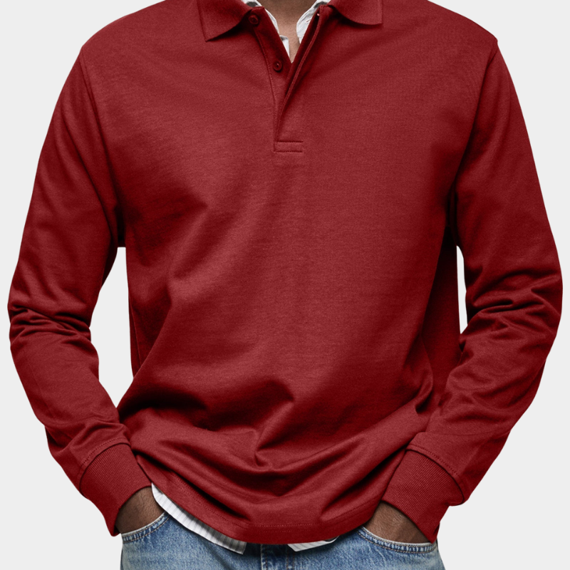 Long Sleeve Polo Shirt with Button Collar