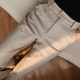 High-Waisted Straight-Leg Herringbone Trousers