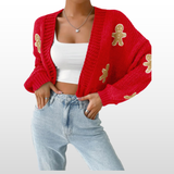 Cropped Open-Front Chunky Knit Cardigan