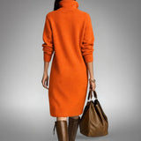 Oversized Knit Polo Midi Dress with High Neck