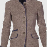 Tailored Blazer with Stand Collar and Contrast Trim