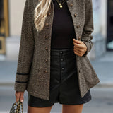 Tailored Double Breasted Blazer with Stand Collar and Contrast Trim