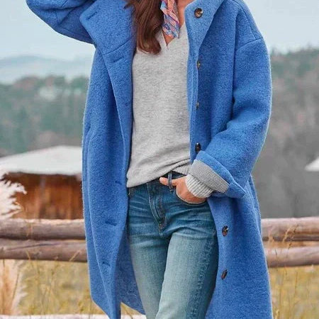 Longline Wool Coat with Button-Front Closure