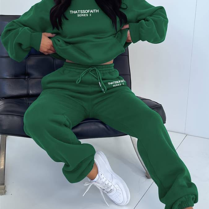 Women's Two Piece Tracksuit with Graphic Print Hoodie and Drawstring Jogger Pants