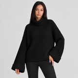 Oversized Turtleneck Sweater with Textured Knit and Wide Sleeves
