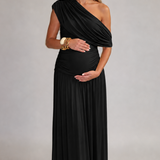 Maternity One-Shoulder Maxi Dress with Ruched Waist