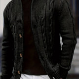Cable Knit Cardigan with Shawl Collar and Button Front