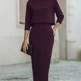 Pencil Skirt and Boat Neck Top Two-Piece Set
