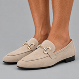 Suede Loafers with Buckle Trim and Low Heel