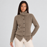 Funnel Neck Ribbed Cardigan with Button Front