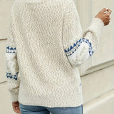 Fuzzy Knit Sweater with Fair Isle Pattern and Long Sleeves