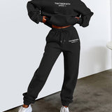 Women's Two Piece Tracksuit with Graphic Print Hoodie and Drawstring Jogger Pants