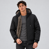 Quilted Puffer Jacket with Faux Fur Hood and Drawstring