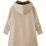 Faux Fur Lined Hooded Jacket with Zip Front and Patch Pockets