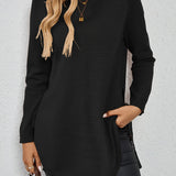 Long Sweater with Side Slits and Long Sleeves