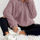 Quarter-Zip Fleece Pullover with Stand Collar and Long Sleeves