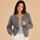Women's Cardigan with Round Neck Button Front and Long Sleeves for Office Wear