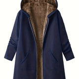 Faux Fur Lined Hooded Jacket with Zip Front and Patch Pockets