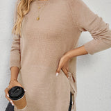 Long Sweater with Side Slits and Long Sleeves