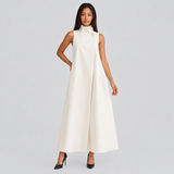A-Line Maxi Dress with High Neck and Button Detail
