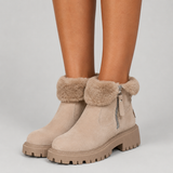 Faux Fur Platform Ankle Boots with Side Zip