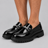 Slip-On Chunky Sole Loafers with Buckle Trim
